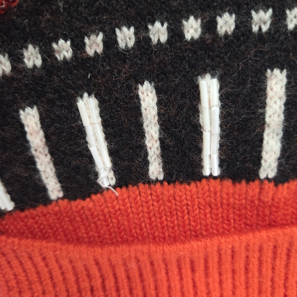 Kate Spade New York Zebra Fair Isle Wool Sweater Red/Black Beaded Size Large - Picture 7 of 9